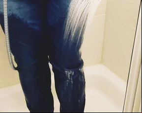 Jeans get wet in the shower